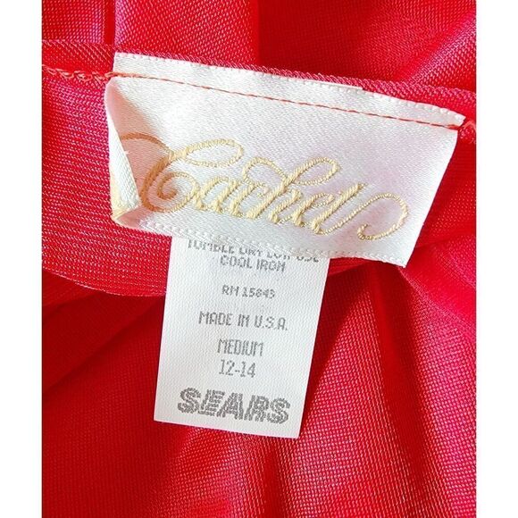 Cachet Lingerie M Long Satin & Lace Gown Negligee Red Vintage Beaded 1980's - Picture 7 of 8